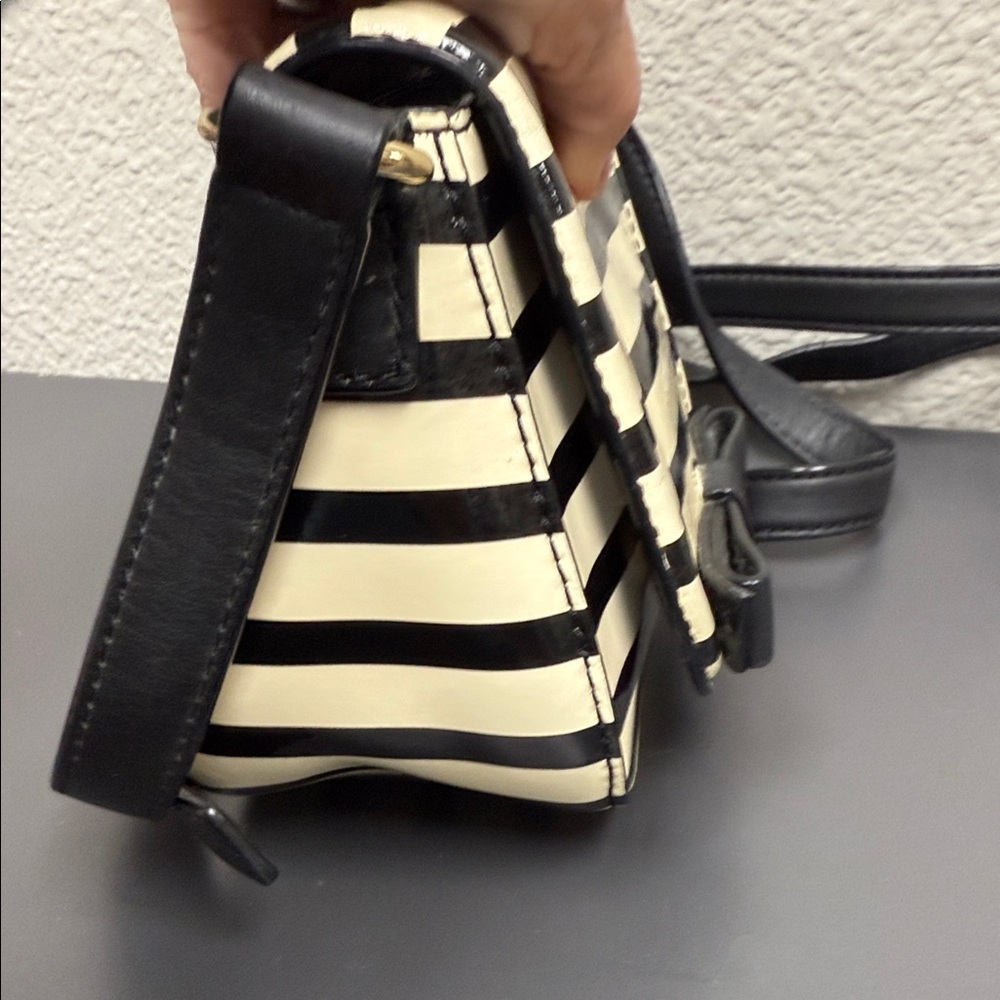 Kate Spade Black and Cream Striped Patent Leather Crossbody Bag - Picture 3 of 11